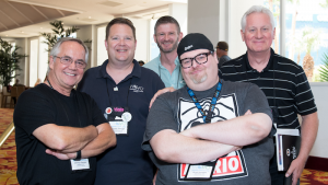 MVO: The Voice-Over Guys Las Vegas 2017 l-r Johnny George, Dustin Ebaugh, Mike Copper, Brad Venable, Patrick Sweeney